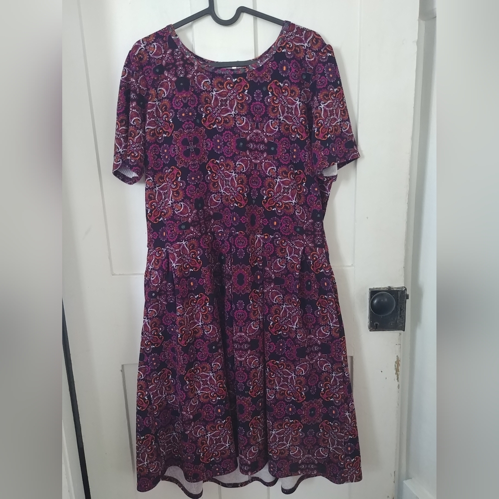 LuLaRoe Women's Fit & Flare Purple Short Sleeve Dress Zipper Size 3X (C)